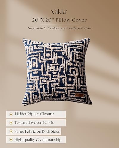 Woven Jacquard Throw Pillow Cover, Pack of 1 Geometric Pattern Textured Decorative Cushion Covers for Sofas, Couches, Fade Resistant Pillow for Sofa & Couch, Gilda, Navy, 18x18 Inch - color: Navy
