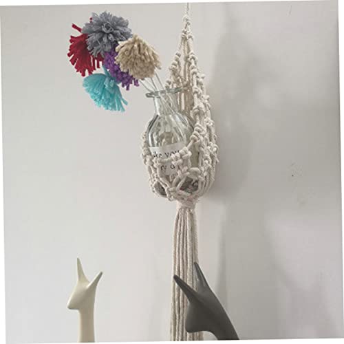 ORFOFE Handmade Cotton Rope Hanging Planter Bohemian Style Indoor Wall Decor for Succulents and Flower Pots Woven Sling Basket for Balcony and Office