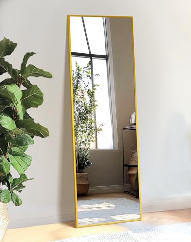 TRAHOME Standing Mirror Full Length Mirror,15" x 56" Large Floor Mirror with Aluminium Frame for Door Bedroom Bathroom Living Room(Gold) - color: Gold, size: 56"L x 15"W