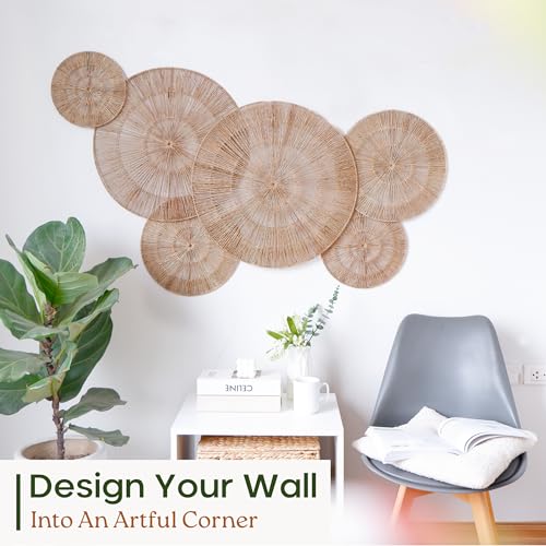 CHI AN HOME Wicker 23 Inch Jute Wall Decor Baskets, Set of 6 Extra Large Woven Jute Wall Plates, 23",21",15",13",12,10", Decorative Baskets for Wall Arts, Wall Hanging for Bedroom, Living Room, Office - size: Set of 6 - Extra Large