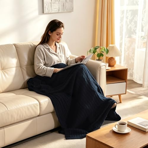 NTBAY 100% Pure Cotton Cable Knit Throw Blanket, Super Soft Warm 51x67 Knitted Throw Blanket for Couch, Sofa, Chair, Bed - Extra Cozy, Machine Washable, Comfortable Home Decor, Navy - color: Navy, size: Throw(51"x67")