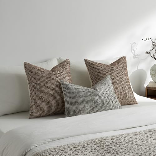 Pack of 2 Neutral Throw Pillow Covers 20x20 Boho Textured Dots Stripe Chenille Square Decorative Pillow Cases Accents for Living Room Couch Bed Farmhouse Home Decor, Brick Red - color: Brick Red, size: 20" x 20" (Pack of 2)