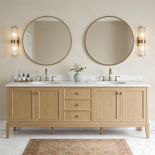 WallBeyond Round Wood Mirror, 36" Round Modern Decoration Large Circle Wall Mirror for Bathroom Living Room Bedroom Entryway, Honey - color: Honey, size: 36"L x 36"W