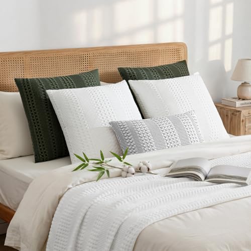 a moment 2 Pack Bamboo Fiber Pillow Covers - Waffle Weave, Ultra Soft & Breathable, Skin-Friendly Cotton Throw Pillow for Couch, Sofa, Bedroom Living Room 18x18 Inch White - color: White, size: 18" x 18" (Pack of 2)