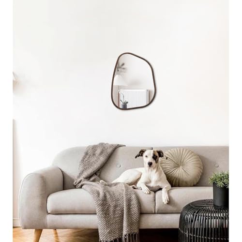 Asymmetrical Wall Mirror Irregular Wood Frame Modern Unique Wall-Mounted Artistic Wavy Mirror Decor Bathroom Vanity Bedroom Living Room Entryway Hallway 14"x10" - color: Brown, size: 14"L x 10"W