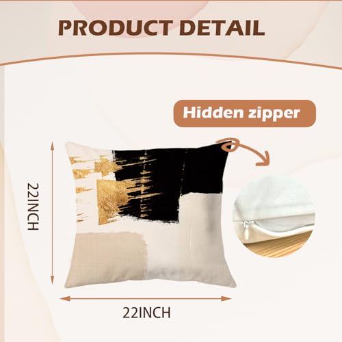 Black Beige and Gold Abstract Pillow Covers 22x22 Double-Sided, Mid Century Modern Decorative Throw Pillow Covers for Living Room Bedroom, Modern Home Decor, Black and Gold Decor, Set of 2 - color: Black Beige Gold, size: 22" x 22" (Pack of 1)
