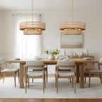26 Inch Boho Rattan Chandelier, 6-Lights Hand Woven Bohemian Chandeliers with 2-Tier Drum Wicker Shade, Modern Farmhouse Large Pendant Light Fixture for Dining Room Living Entryway Bedroom - color: Gold Metal, size: 26 Inch