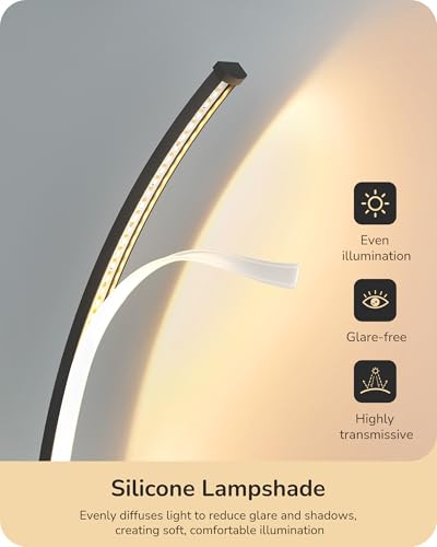 EDISHINE Curved LED Table Lamp, Modern Bedside Lamp with 3 Color Temperature & Stepless Dimming, Aluminum & Iron, Nightstand Lamp for Bedroom, Living Room, Black - color: Black