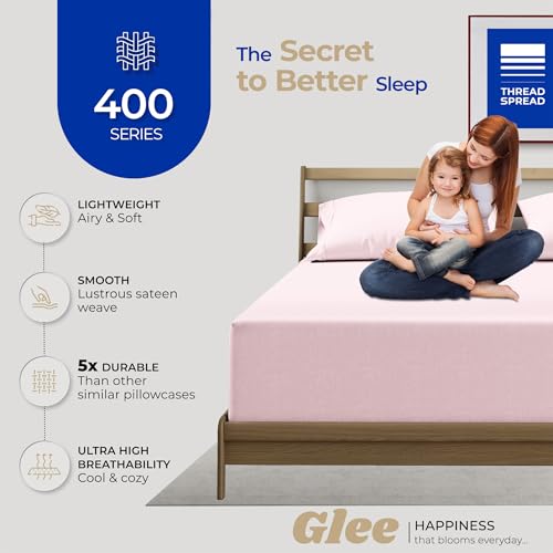 THREAD SPREAD 100% Cotton Pillow Cases Queen Size Set of 2 - Luxury 400 Thread Count Queen Pillow Cases (Blush), Soft Cooling Breathable Hotel Cotton Pillowcases, Fits Standard Pillows - color: Blush, size: Queen - Pack of 2