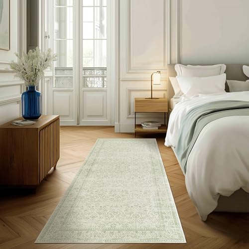 Sage Green 2x6 Runner Rug for Hallway Bathroom Washable Non Slip Vintage Boho Floral Long Runners Rugs for Entryway Indoor Bath Floor Kitchen Light Green Low Pile 2x6 Laundry Room Rug Runner - color: Sage Green, size: 2' x 6' (Rectangular)