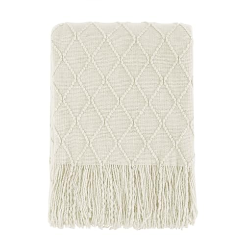 BOURINA Beige Throw Blanket 50x60 Inches Throw Textured Solid Soft Sofa Couch Decorative Knit Blanket - color: Beige, size: 50"x60"