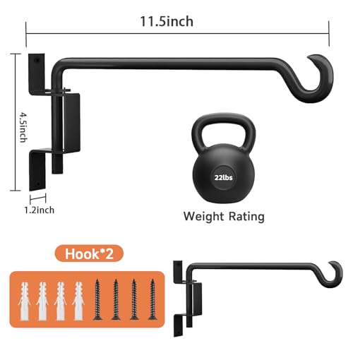 2 Pack 11.5 inch Swivel Plant Hanger Hook Indoor Outdoor, Rotatable Plant Wall Hooks, Hanging Brackets for Hanging Flower Basket, Bird Feeder, Wind Chimes
