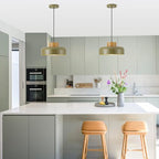 Mid-Century Modern Pendant Light,12.6" Natural Wood & Olive Green Metal Shade,Adjustable Kitchen Island Dining Room Lighting Fixture - color: Olive Green, size: 12.6 inches