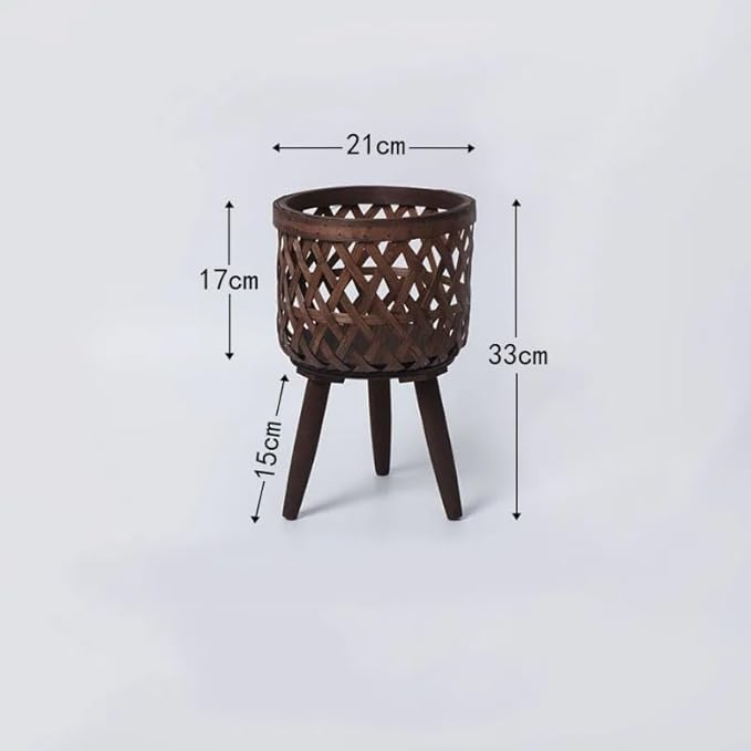 Nordic Style Rattan Flower Pot Indoor Balcony Living Room Plant Green Flowers Hand-Woven Wooden Tall Floor Flower Stand (Brown, 8.3x13inch(21x33cm))