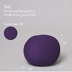 Urban Shop Round Knit Pouf, Hand Woven Cotton Accent Chair, Purple - color: Purple