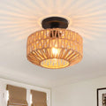 Ceiling Light Fixture,Hand-Woven Rattan Flush Mount Ceiling Light,Farmhouse Light Fixtures Ceiling Mount Boho for Hallway Bedroom Kitchen Entryway Living Room - color: 9.8 IN Ceiling Light