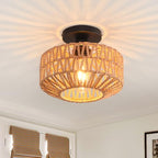 Ceiling Light Fixture,Hand-Woven Rattan Flush Mount Ceiling Light,Farmhouse Light Fixtures Ceiling Mount Boho for Hallway Bedroom Kitchen Entryway Living Room - color: 9.8 IN Ceiling Light
