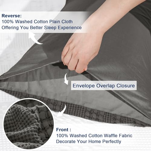 PHF 100% Cotton Waffle Pillow Shams Standard Size, 2 Pack 20" x 26" Soft Skin-Friendly Pillowcases, No Filling, Aesthetic Woven and Breathable Waffle Weave Pillow Case Covers for Bed, Charcoal Grey - color: Charcoal Grey, size: 26" x 20" (Pack of 2)