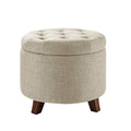 Amazon Basics Round Storage Ottoman Foot Rest, Button Tufted Upholstered Footstool with Storage, Sturdy Linen Fabric for Living Room and Bedroom, 20" x 17", Beige