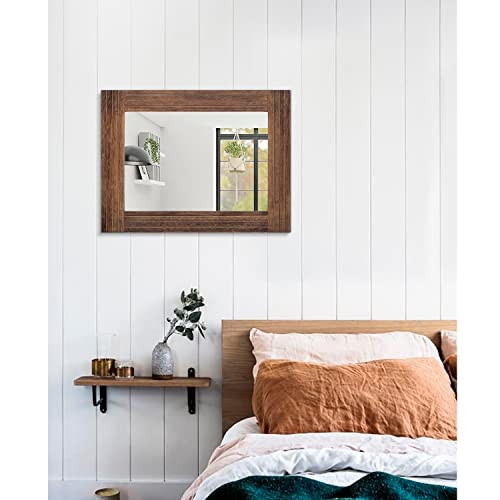Wood Mirror Rectangular Framed Rustic Vintage Mirrors Decor Farmhouse Bedroom Bathroom Mirror for Dressing Table Entrance Large 20"x16" Brown - color: Brown, size: 20"L x 16"W