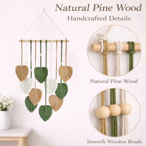 TUDRUKU Macrame Wall Hanging, Green Leaf Boho Wall Decor, 15.7 x 36 in - color: Green