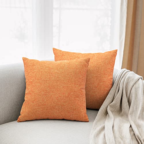 All Smiles Orange Fall Throw Pillow Covers 18x18 for Outdoor Furniture Set of 2 - Autumn Square Farmhouse Rustic Case Burnt Orange Cushion for Sofa Couch - color: Orange, size: 18" x 18" (Pack of 2)