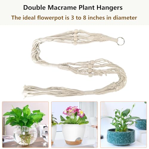 Belit 2 Pack Double Macrame Plant Hangers 2 Tier Hanging Planter Basket Decorative Flower Pot Holder Rope for Indoor Outdoor Home Decor 51 Inch - color: Beige, size: 51"- 2 Tier