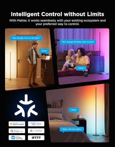 Govee RGBIC Floor Lamp Basic, 1000lm LED Corner Lamp Compatible with SmartThings, Alexa, and Matter, Modern Floor Lamp with Music Sync and 16 Million DIY Colors, Standing Lamp for Bedroom Living Room - color: Black