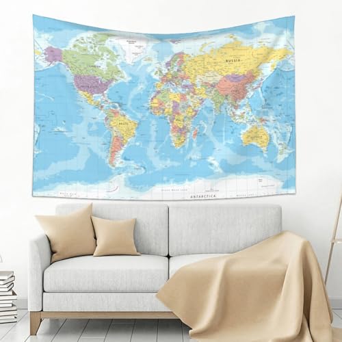 MOUNDHONG World Map Tapestry Wall Hanging, Art Tapestry Retro Wall Art Large Wall Tapestries for Bedroom College Dorm Living Room Decor 24 x 24 in - color: World Map - 9, size: 24"L x 42"W