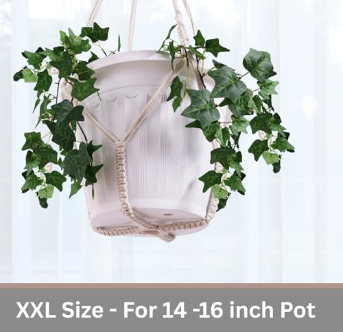 Giant XXL 55 Inches Macrame Planter Hanger Large for 15 inch Pot + Swag Hook | Extra Large Hanging Planter for Indoor Plants | No Pot/Plant Included (XXL) - color: Beige
