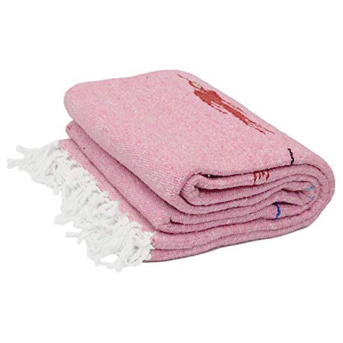 Open Road Goods Mexican Thunderbird Yoga Blanket, Handwoven Throw for Yoga, Meditation, and Home Décor – Versatile Blanket for Beach, Picnic, Camping, or Outdoor Use - color: Pastel Pink