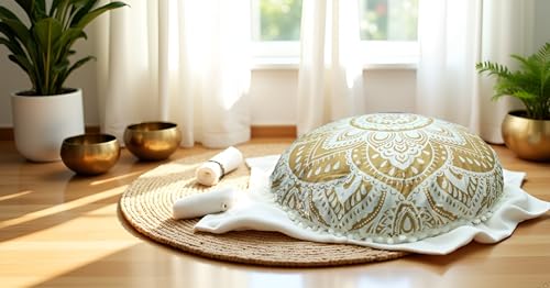 Large Round seat Floor Cushion Chair Ottoman Cover Pouf Pillow Meditation Floor Cushions for Adults Seating pouffe Ottoman Throw Covers Craft Room Furniture for Sitting Cover Gold White 32 inch Round - color: Gold White, size: 32" Round