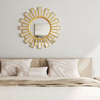 Uniclinens Modern Round Sunburst Mirror Gold - Large Boho Sunburst Mirror Wall Decor,Circle Sun Wall Decor for Bedroom Living Room Hallway Bathroom Entrance,24"