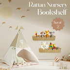 Rattan Nursery Book Shelf, Woven Scalloped wall Shelves, Wicker Hanging Storage Basket, Baby Room Bookshelf, Wall Mounted Natural Baskets Boho Home Decor, Set of 2