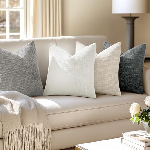 MIULEE Pack of 4 Couch Throw Pillow Covers 18x18 Inch Gray Soft Decorative Chenille Pillow Covers Farmhouse Accent Cushion Covers for Boho Home Decor Sofa Bedroom Living Room - color: Gray, size: 18" x 18" (Pack of 4)