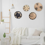 Round Wicker Basket Wall Decor, Set of 4 Hanging Woven Wall Basket Decor Black, Boho Wall Basket Decor Art for Farmhouse Living Rooms Bedrooms Display
