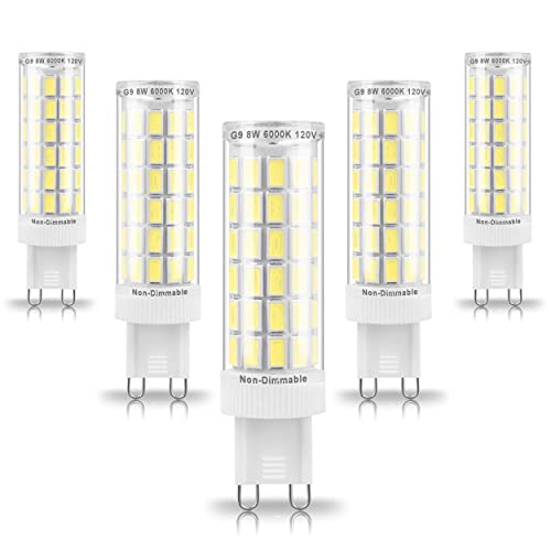 Ziomitus G9 Led Bulbs Replace 75 Watt 80W 100 Watt T4 Halogen,Daylight Cool Bright White 6000K,1000 lm,AC120V G9 8W LED Corn Light Bulb for Bathroom Vanity Ceiling Fan Wall Lighting,Non-Dimmable,5Pack - color: Daylight White, size: 8 Watts