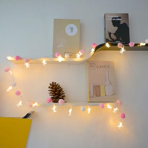 ChiRee Indoor String Lights 6.56 Feet Pom Poms Moon Lights 20 LED Battery Operated String Fairy Lights Warm White Globe Lights Colorful Decor Lights for Home Bedroom Kids Playhouse Holiday Christmas - style: Moon-Pink