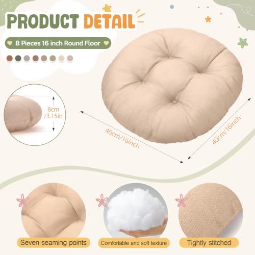 Fumete 8 Pcs 16 Inch Floor Cushions Pillow for Kids Bulk Classroom Round Flexible Seating Floor Cushions for Students Home Daycare School Reading Corner Yoga Meditation Picnic (Earth Tone) - color: Earth Tone