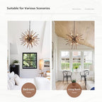 23.6" Farmhouse Sputnik Chandelier for Dining Room Rustic Handmade Natural Wood 12-Light Hanging Ceiling Pendant Light Fixture Starburst Wood Chandeliers for Kitchen Bedroom Foyer Hallway - size: Diameter 23.6", 12-Light