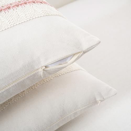 Fancy Homi Set of 1 Boho Pink Decorative Throw Pillow Cover 16x16 Inch for Couch Bed Sofa, Aesthetic Modern Organic Farmhouse Home Decor, Soft Cotton Cute Accent Macrame Woven Cushion Case - color: Pink, size: 16" x 16" (Pack of 1)