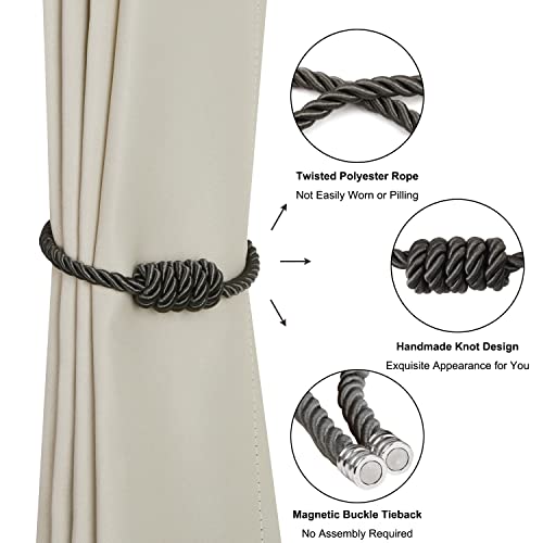 BEL AVENIR Magnetic Curtain Tiebacks, Decorative Drapery Holdbacks Modern Woven Tie-Backs with Exquisite Knot (Charcoal, 2 Pack) - color: Charcoal, size: 2 Pack