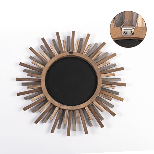 18 Inch Boho Sunburst Mirror, Decorative Rustic Farmhouse Wall Decor for Living Room, Bedroom, Bathroom, Hallway - Tricolor Wood Frame - color: Trilcolor, size: 18"L x 18"W