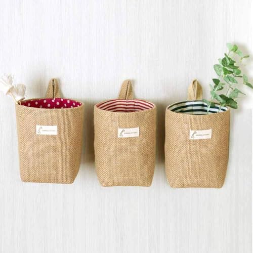 Hanging Basket, 6 Pack Hanging Wall Baskets, Wall Hanging Storage Bag Linen Small Storage Baskets for Organizing for Toy Makeup Kit Small Stuff, Flower Plant Wall Basket Decor - style: Style 1