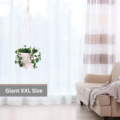 Giant XXL 55 Inches Macrame Planter Hanger Large for 15 inch Pot + Swag Hook | Extra Large Hanging Planter for Indoor Plants | No Pot/Plant Included (XXL) - color: Beige