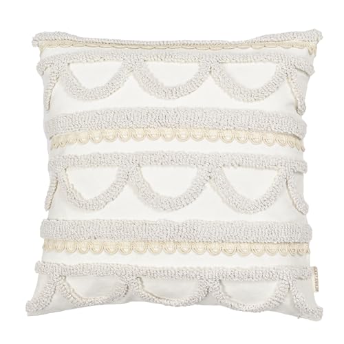 Boho Pillow Covers 18X18 Inch Boho Tufted Throw Pillow Covers Decorative Tassels Cushion Cover Farmhouse Pillow Case for Couch Sofa Bed Living Room Bedroom, Beige - color: Boho Beige, size: 18" x 18" (Pack of 1)