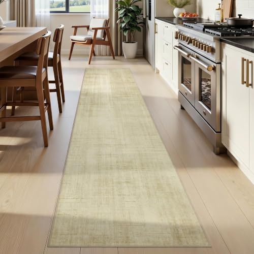 Joydeco Washable 2x10 Hallway Runner Classic, Beige | Water Resistant Low Pile Non Slip Backing for Kitchen Entryway Bedroom Bathroom Dining Room - color: Beige, size: 2' x 10' (Rectangular)