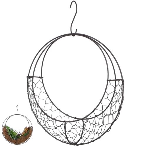 Angoily Moon Shape Wire Wreath Hanging Basket 11.02 Inch S Shape Plant Holder for Indoor Outdoor Patio Garden Succulents Flowers Decor