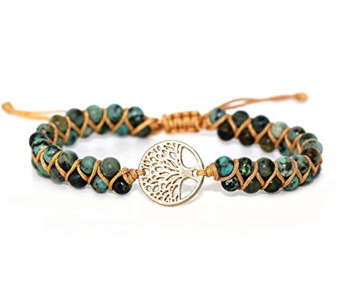 Women Boho Wrap Bracelet,Handmade Natural Stone Crystal Emperor Beads Heart Bracelet, Fashion Bohemian Jewelry Gift for Women - color: Green Turquoise
