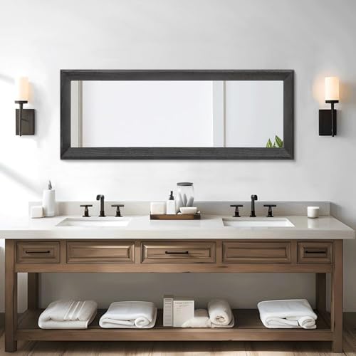 AAZZKANG Full Length Mirror with Wood Framed Modern Large Wall Mirrors 43"x14" Rectangle for Bedroom Living Room Bathroom Dressing Room Entryway Hanging Black - color: Black, size: 43"L x 14"W